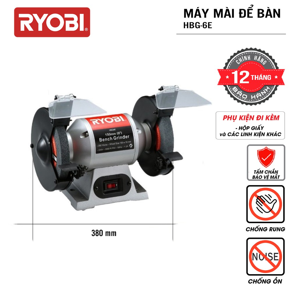 Máy mài 2 đầu đá để bàn 250W RYOBI (KYOCERA) - HBG-6E