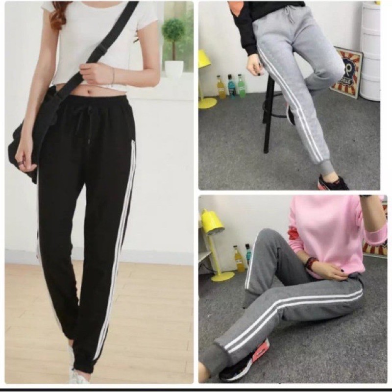 Quần dài bo ống viền sọc nữ