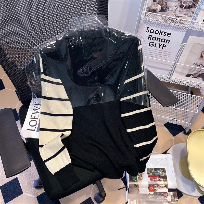 Áo sweater Dệt Kim Cổ Chữ V Họa Tiết Kẻ Sọc Nhiều Màu Sắc Phong Cách Hàn Quốc Dễ Phối Đồ