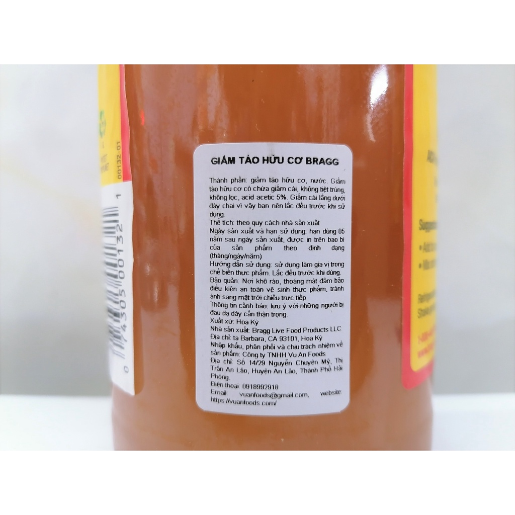 [CHAI LỚN 946ml] [Organic] GIẤM TÁO HỮU CƠ [USA] BRAGG Apple Cider Vinegar (vaf-hk)