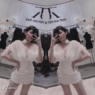 [HINOIS] Đầm Dự Tiệc Màu Trắng, Đầm Body Ngắn 2 Dây, Đầm Dây Rút 2 Bên Hông Tôn Mông, Có Tay Phối Lưới- KÈM HÌNH THẬT