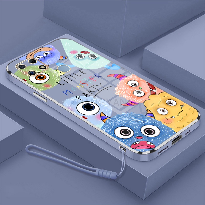 Ốp Điện Thoại TPU Dẻo Mạ Điện Họa Tiết Quái Vật Nhỏ Dễ Thương Kèm Dây Đeo Cho oppo a15 a15s
