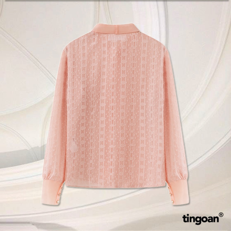 TINGOAN® - Áo somi xuyên thấu cổ đứng kèm dây phối bóng kính hồng GLOSSIE BLOUSE/PK