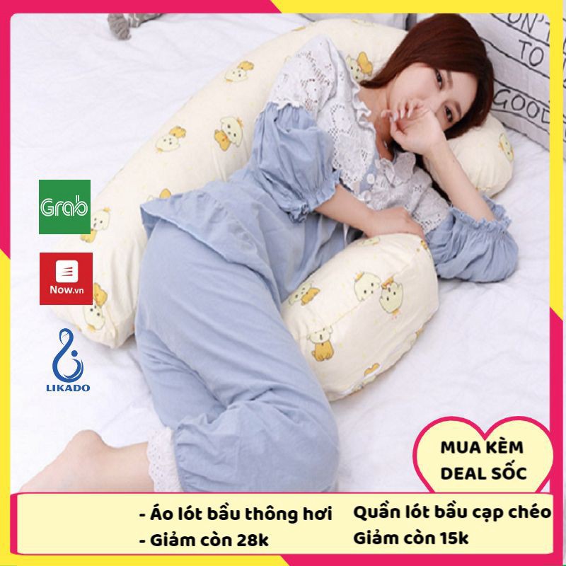 Gối cho bà bầu, kích thước (85*145*16cm), vải 100% cotton, ruột bông nhân tạo, vỏ rời tuan095