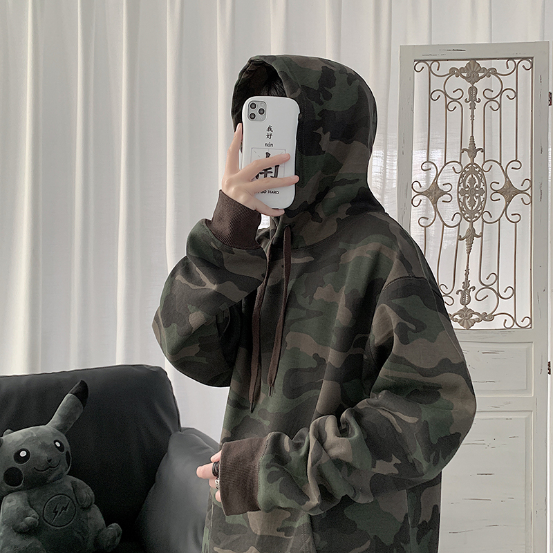 Áo hoodie dài tay có mũ trùm đầu họa tiết rằn ri thời trang