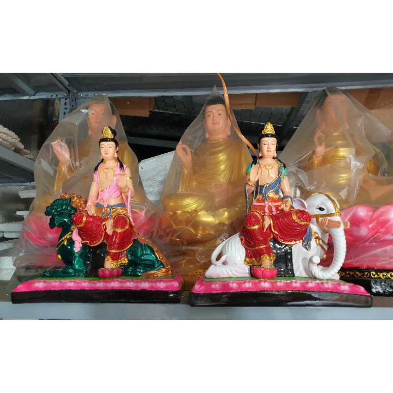 Bộ 2 pho tượng Văn Thù, Phổ Hiền vẽ màu 40cm