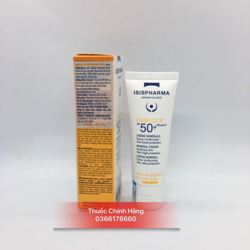 [Chính Hãng] Isispharma UVEBLOCK SPF 50+ (40 ml): Kem chống nắng.