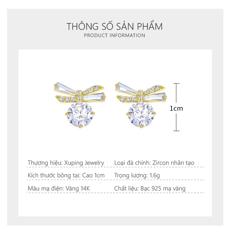 Bông Tai Nữ Bạc 925 Mạ Vàng 14K, Thiết Kế Phong Cách Hàn Quốc - XPBT32