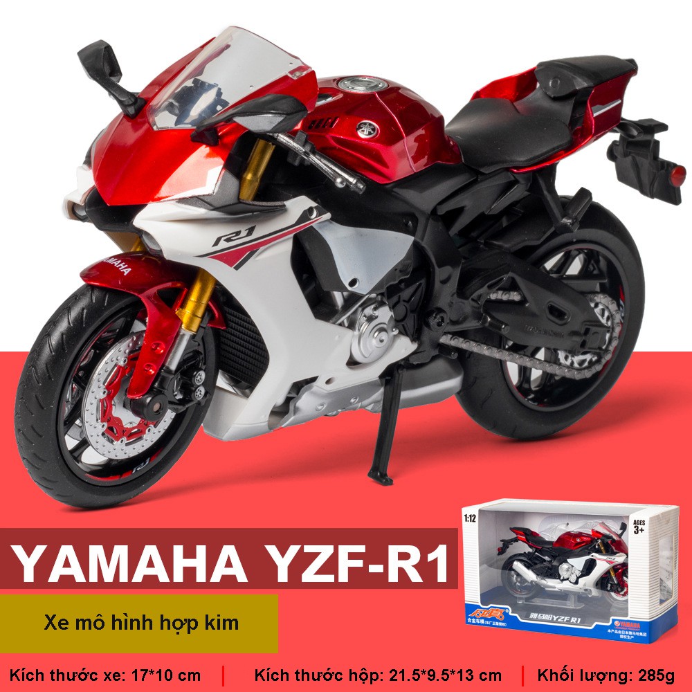 Xe mô hình Moto Yamaha YZFR1 tỉ lệ 1:12, khung hợp kim, lốp cao su, chi tiết như xe thật