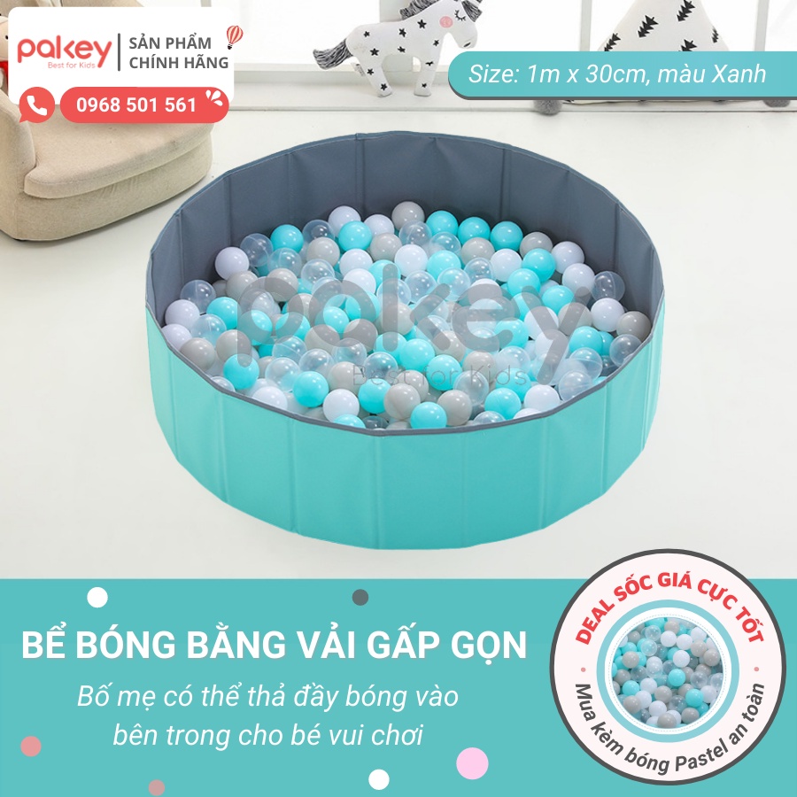 Bể bóng gấp gọn bằng vải Pakey siêu đẹp, bể bóng vải gấp gọn cao cấp cho bé