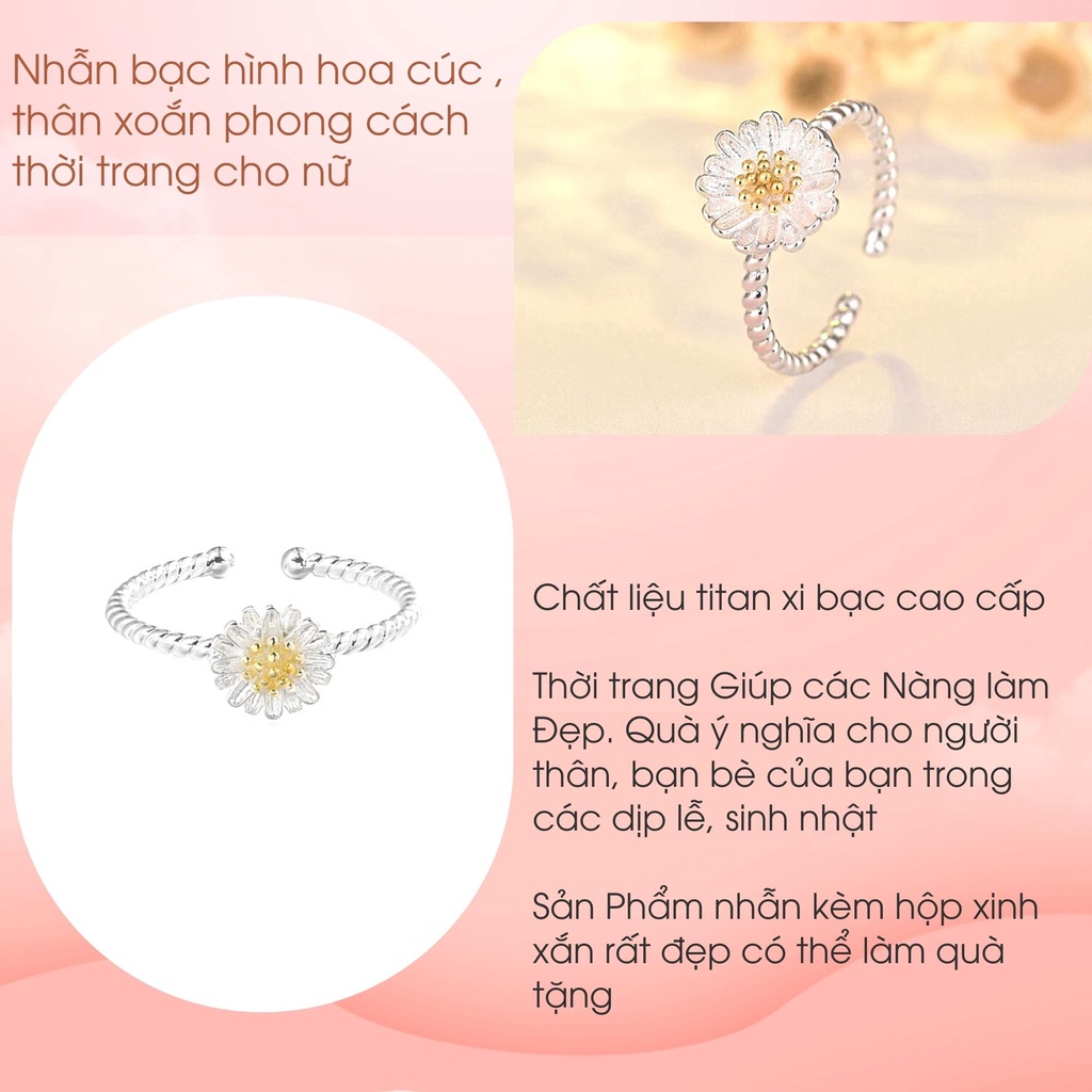 Nhẫn bạc hình hoa cúc , thân xoắn phong cách thời trang cho nữ ANTA Jewelry - ATJ3540