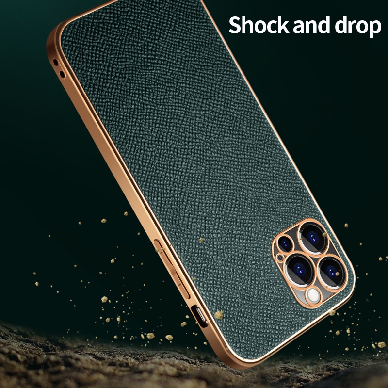 Ốp Điện Thoại Da PU Mạ Viền Sang Trọng Bảo Vệ Camera Chống Sốc Cho iPhone 13 12 11 Pro Max X XS