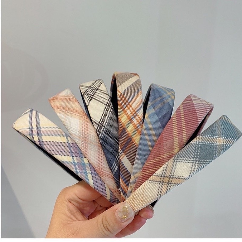 Bờm băng đô cài tóc kẻ caro basic