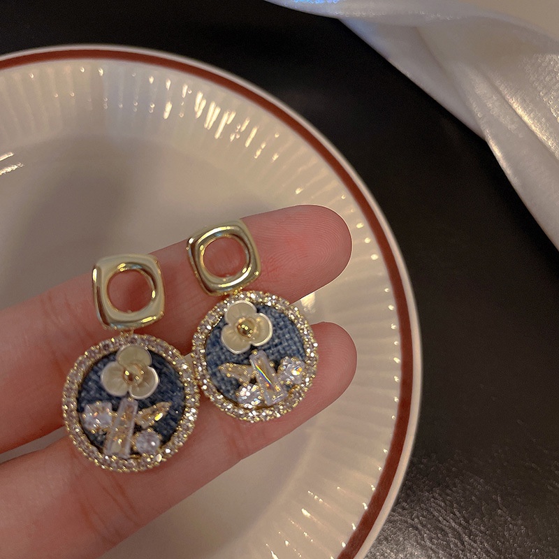 Khuyên Tai Hình Hoa Đính Đá Kiểu Dáng Mới Phong Cách Retro