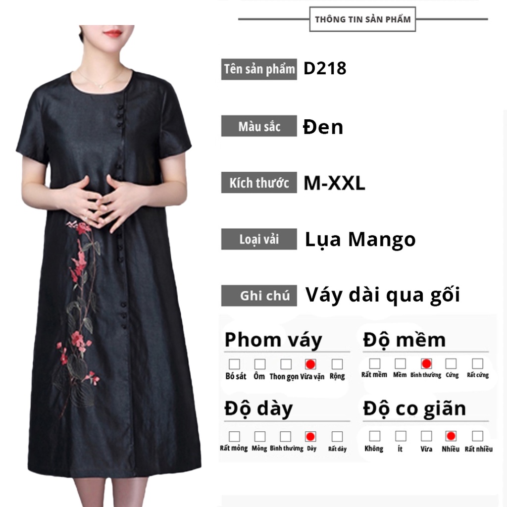 Đầm trung niên sang trong phong cách Hàn Châu bigsize cao cấp cho mẹ dự tiệc dáng suông đẹp D218 - WB WOMAN &amp; BEAUTY