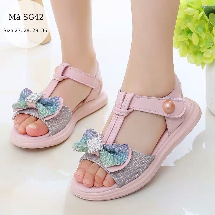 Dép quai hậu sandal bé gái 3 - 12 tuổi gắn nơ duyên dáng đi học đi chơi tiện dụng SG42