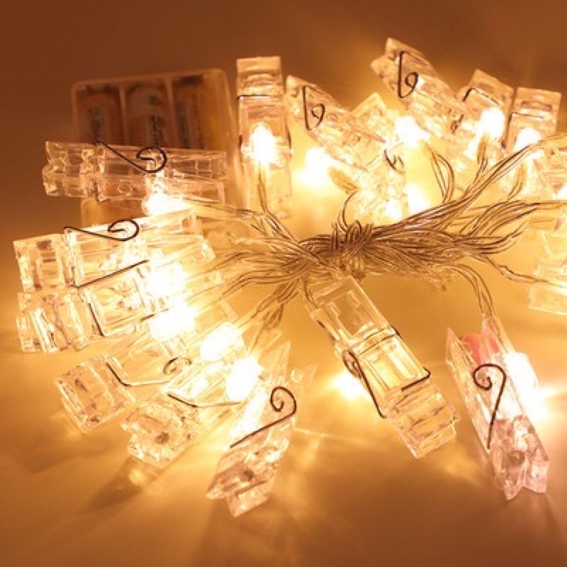 Dây kẹp ảnh đèn led 20 kẹp dài 3m trang trí nội thất, phòng, sinh nhật