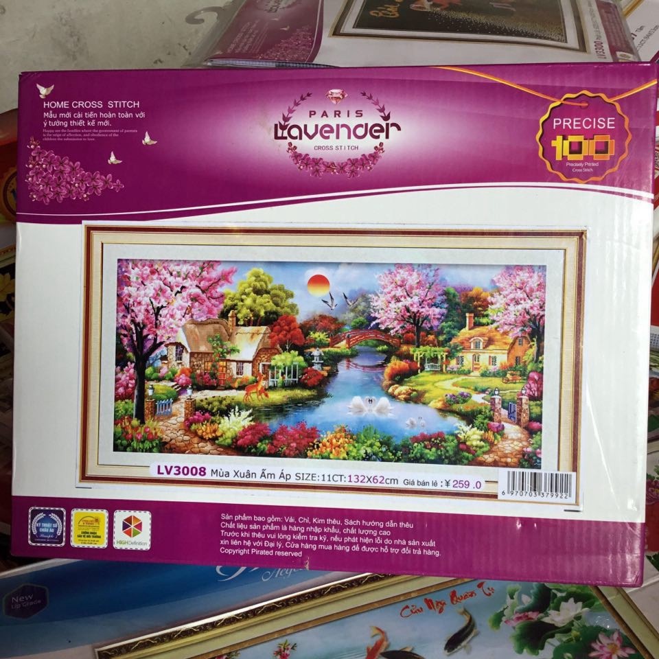 Tranh thêu chữ thập Lavender phong cảnh Mùa Xuân Ấm Áp LV3008 ,size 132x62cm, chuẩn hãng.