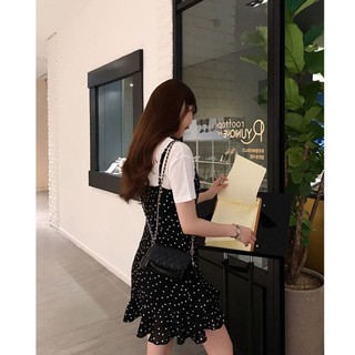 SUXI Đầm chấm bi phong cách retro Hàn Quốc