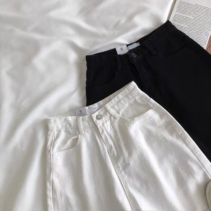 Quần Ngố Jeans Nữ Trắng Đen Lưng Cao Chất Vãi Kaki Mềm Mại