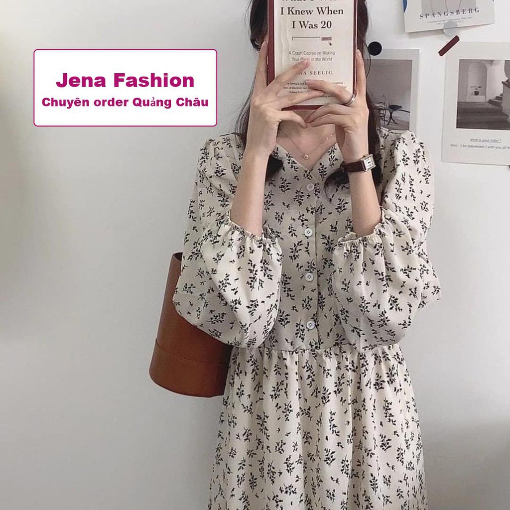 Váy hoa nhí Quảng Châu dáng dài 2 lớp, thắt nơ eo hoạ tiết cỏ vintage hàng chất lượng cao- Jena Fashion | BigBuy360 - bigbuy360.vn