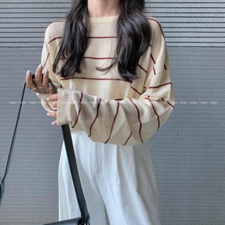 Áo len kẻ mỏng dáng rộng