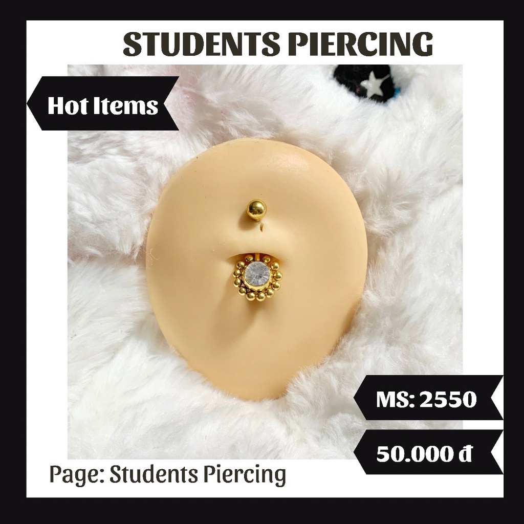 [Rẻ Vô Địch] Khuyên Rốn Hoa Bi Màu Vàng Gold - Khuyên Thép 316L