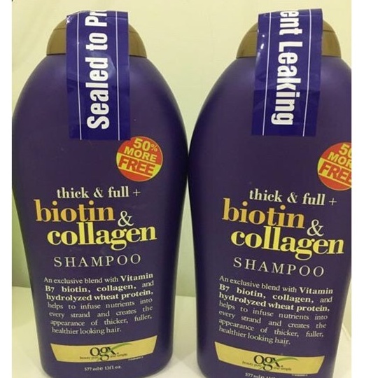 Biotin Collagen Bộ Dầu Gội Xả Biotin Tím Dưỡng Tóc Phục Hồi Hư Tổn Chẻ Ngọn OGX 577ml 1 Cặp 2 Chai
