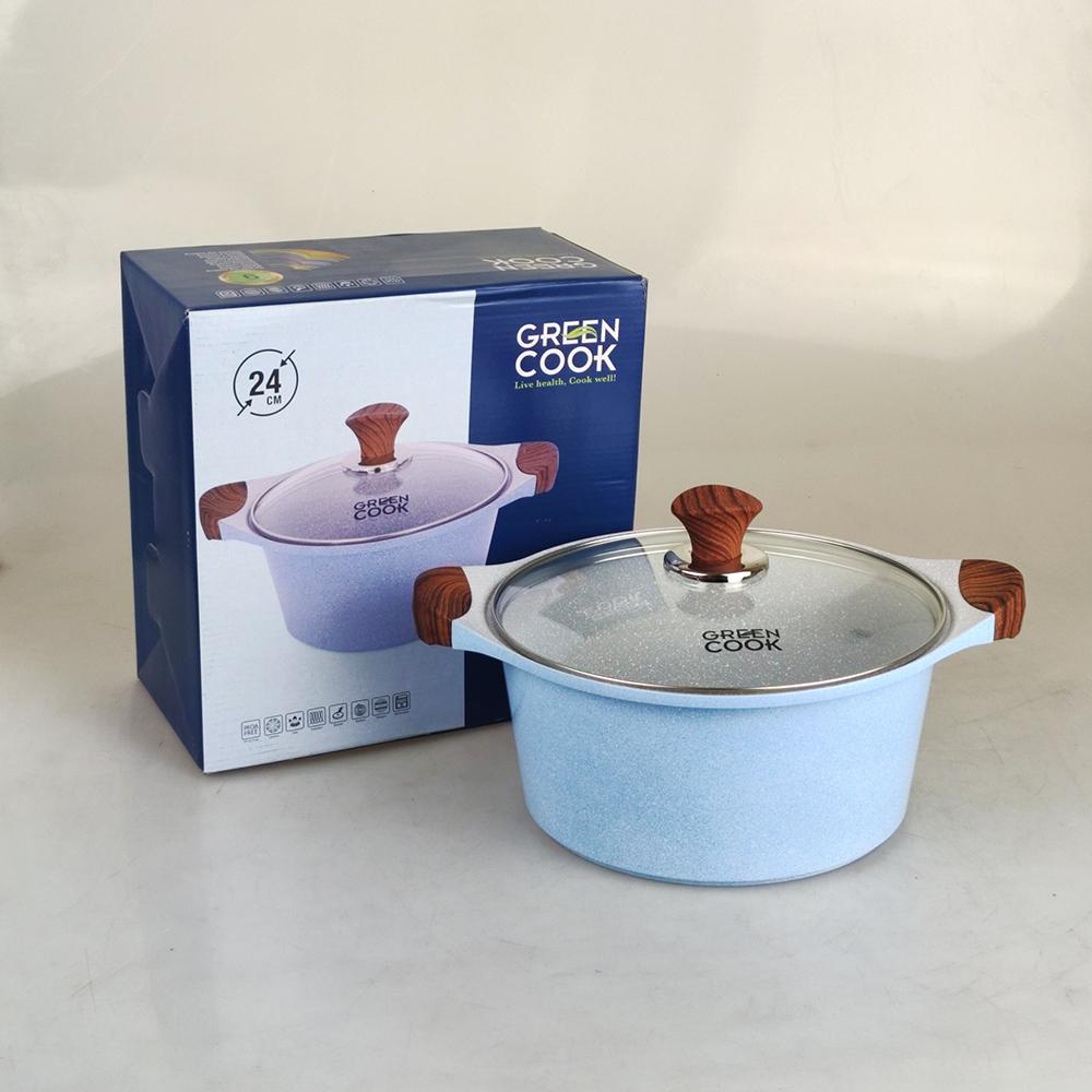 Nồi quánh đúc men đá Sapphire Greencook GCS09 sử dụng được bếp ga, bếp hồng ngoại, bếp từ...không kén bếp