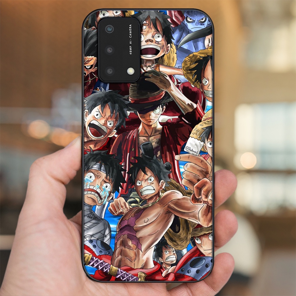 Ốp lưng Oppo A74, A93 5G, A95 viền đen in hình Luffy One Piece