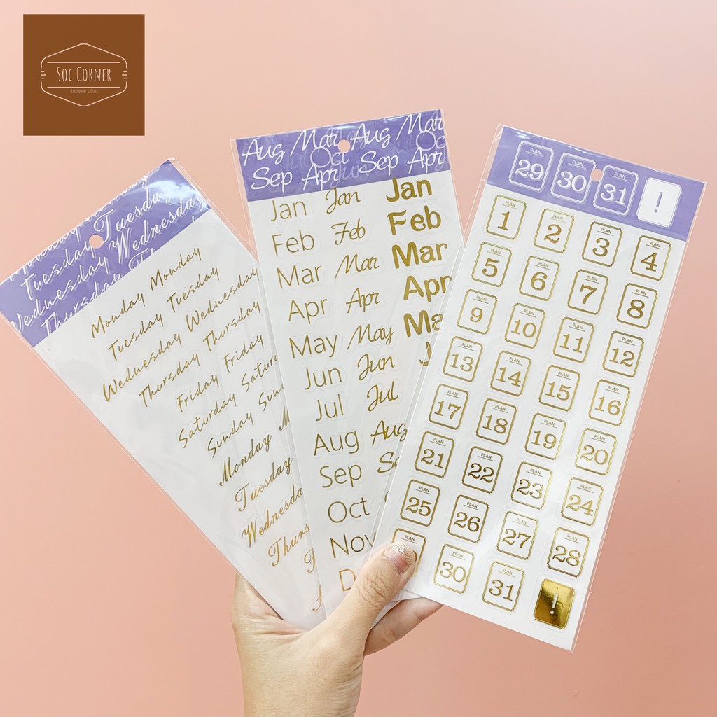 Sticker Ánh kim trang trí Ngày - Tháng - Chữ cái