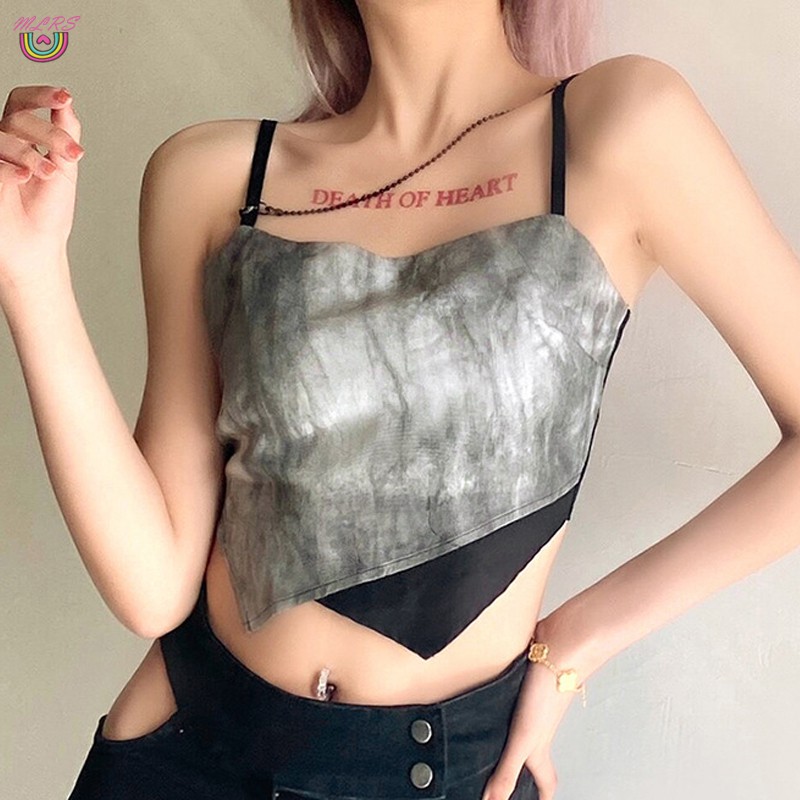 Áo dây bất đối xứng màu tương phản thích hợp đi tiệc và club vào mùa hè cho nữ