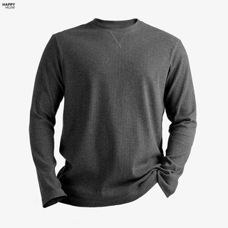 [17.6 Mua 2 giảm 6%] Áo thun nam dài tay cổ tròn LONGEE giữ nhiệt vải cotton sọc gân co dãn , dày dặn - HAPPYHOW