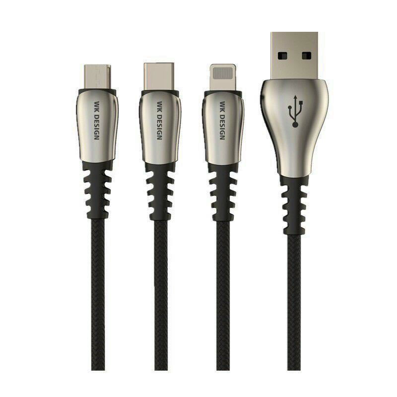 Cáp sạc nhanh bọc dù đầu sạc chắc chắn siêu bền chống gập gẫy WDC 089i Chính hãng W.K