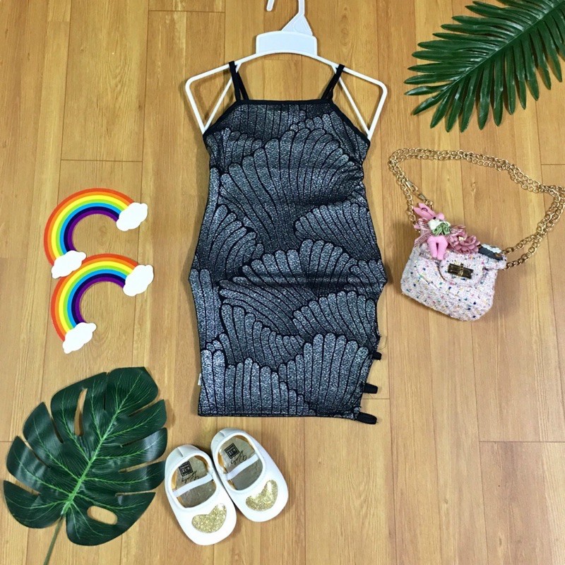 Đầm Body Kim Tuyến Hai Dây Hoạ Tiết Sóng Biển Hàng Thiết Kế Cho Bé Gái Từ 1 Tuổi Đến 8 Tuổi MS38 Minmi Baby Kid