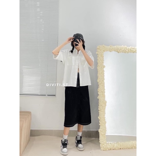 Áo sơ mi cộc tay thêu chữ ess 2619