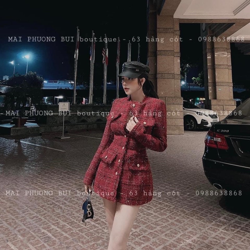 Áo Dạ Tuyết Cúc Đồng Ba Màu Đen Đỏ Trắng