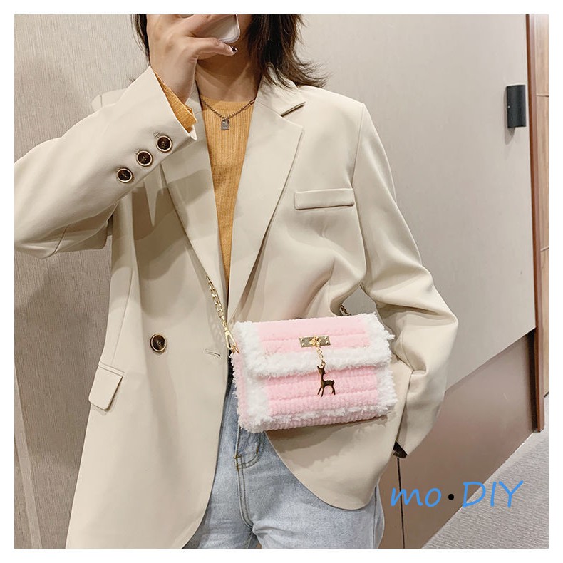 Túi xách tự đan lông xù đeo vai cá tính , DIY, túi handmade