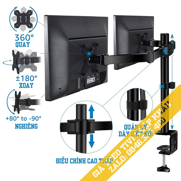 Giá Treo Hai Màn Hình Máy Tính M052 17 - 27 Inch Kẹp Bàn - Giá Đỡ 2 Màn Hình  [ Rẻ Hơn NB F160 / NB H180 ]