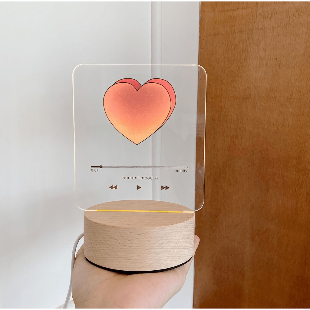 Đèn led trái tim đế gỗ moment, mood, ❤️- Décor nhà Sò