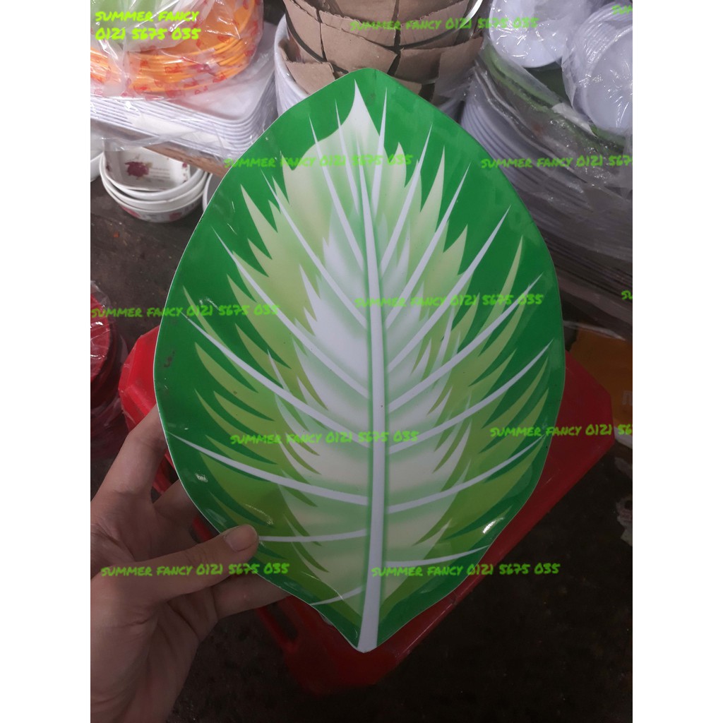 Dĩa in vân lá 22.5 x 15.6 x 2 cm nhựa melamine phíp hình chiếc lá, phíp  - Leaf dish F-HXL06