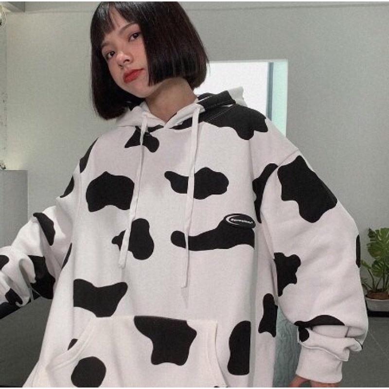 "Hoodie Nỉ Ngoại Bò Sữa KNN19 Form rộng (Freesize Dưới 75kg)  Áo hoodie loang bò sữa - Áo nỉ có nón | BigBuy360 - bigbuy360.vn
