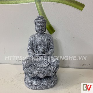 Tượng đá trang trí tượng đá Phật A Di Đà ngồi thiền trên đài sen - Màu Đá Xám - Chiều Cao 11cm