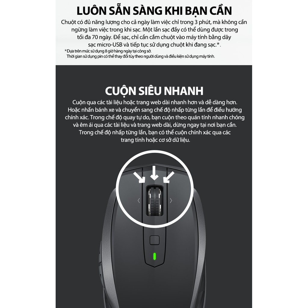 Chuột không dây Bluetooth Logitech MX Anywhere 2S - Sử dụng trên mọi bề mặt - BH 12 Tháng 1 đổi 1