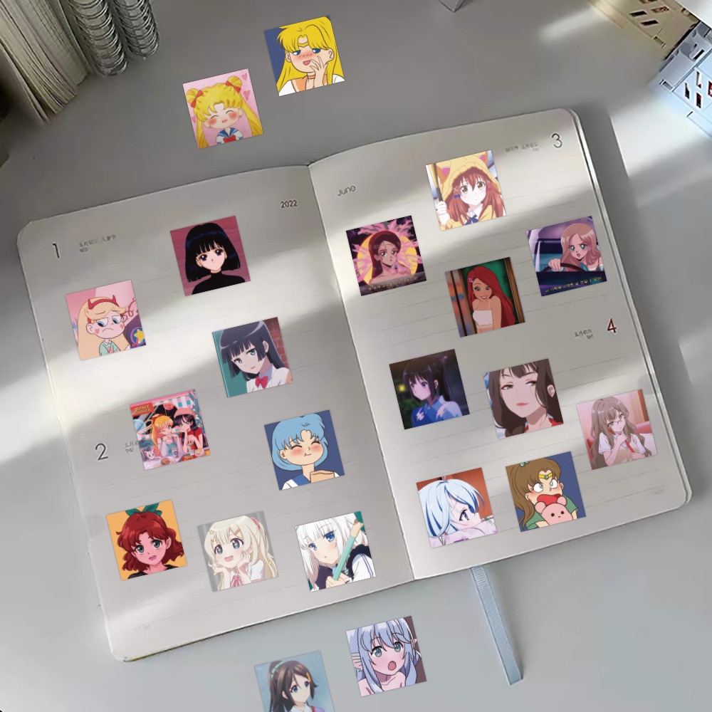 Set 60 Miếng Dán Họa Tiết Anime Kawaii Dễ Thương Dùng Trang Trí Sổ Tay/Nhật Ký DIY