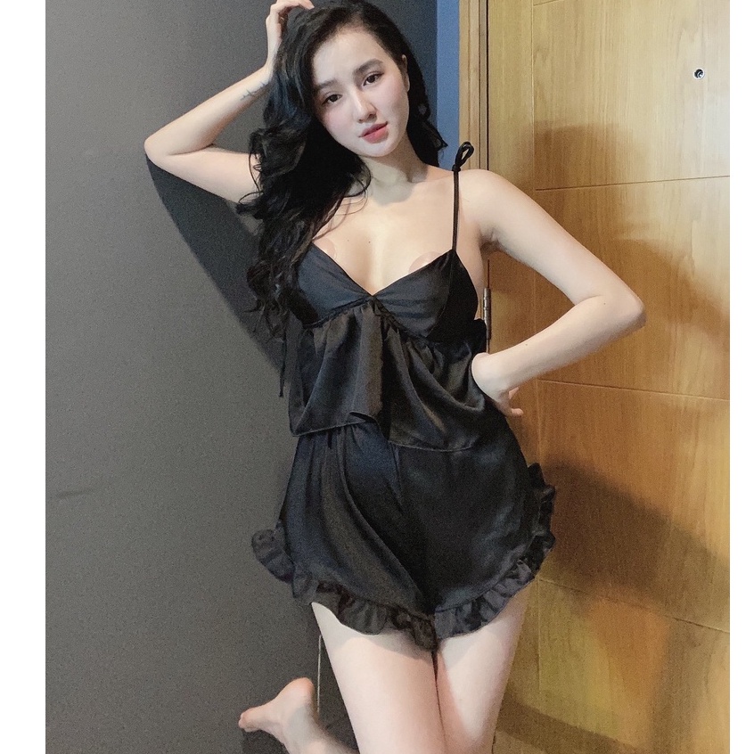 Đồ ngủ sexy / Set bộ 2 dây siêu gợi cảm chất liệu SATIN cao cấp loại 1 mềm mịn mát, kèm quần đùi bèo, freesize dưới 65kg | BigBuy360 - bigbuy360.vn