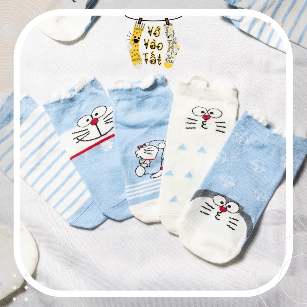 TẤT VỚ CỔ NGẮN XANH BIỂN DORAEMON CÓ TAI