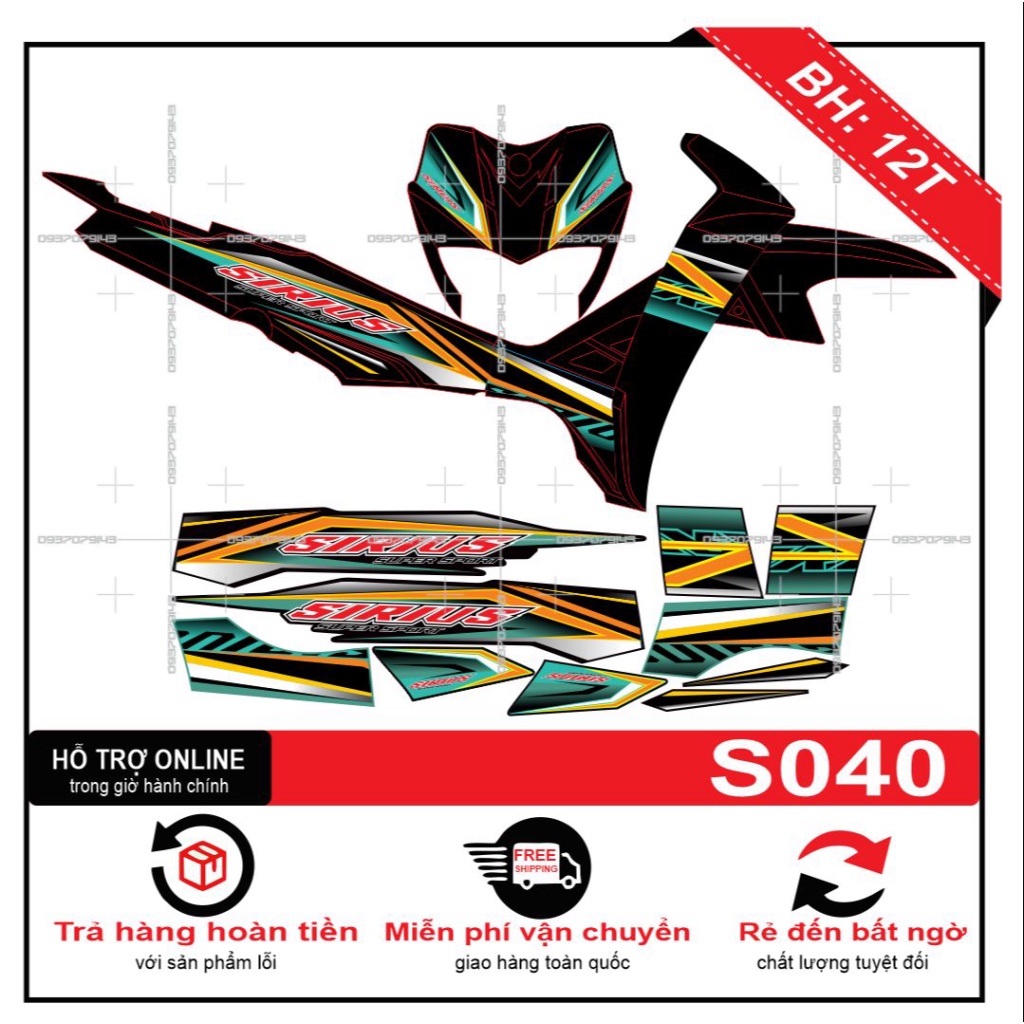 Tem rời sirius dán xe đen S040 -- SHIN DECAL 2