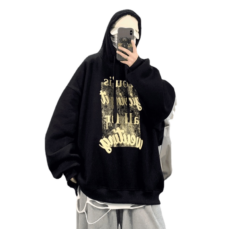 Áo hoodie Dáng Rộng In Chữ Phong Cách hip hop Đường Phố Hàn Quốc Chất Lượng Cao Cỡ M-5XL Cho Nam