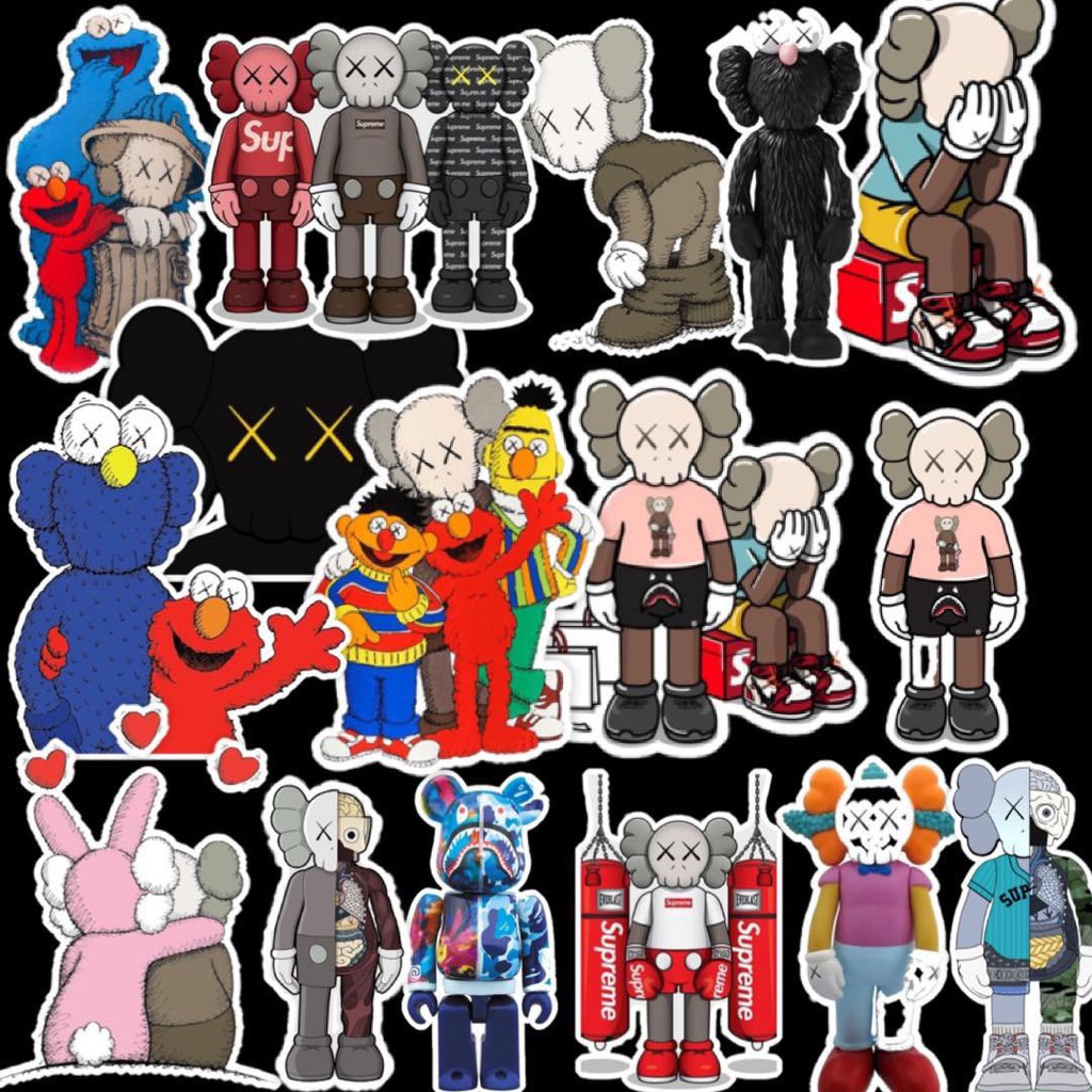 Combo 50 stickers Kaws Hot DECAL CẮT SẴN dán mũ bảo hiểm, vali, máy tính,xe, tủ lạnh, nhà....